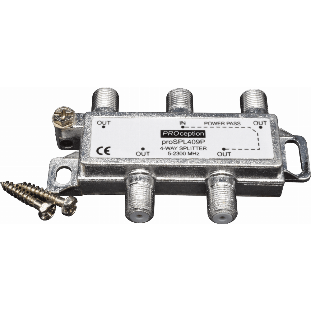 4 Way Aerial Splitter FType with Power Pass PROception Blake UK